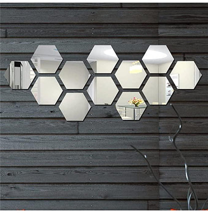 Hex Appeal: 12 Shimmering Silver Mirror Tiles for Walls - Spice Up Your Space!