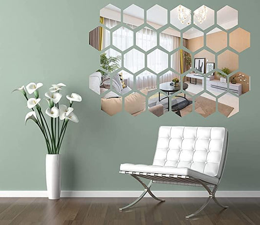 Hex Appeal: 12 Shimmering Silver Mirror Tiles for Walls - Spice Up Your Space!